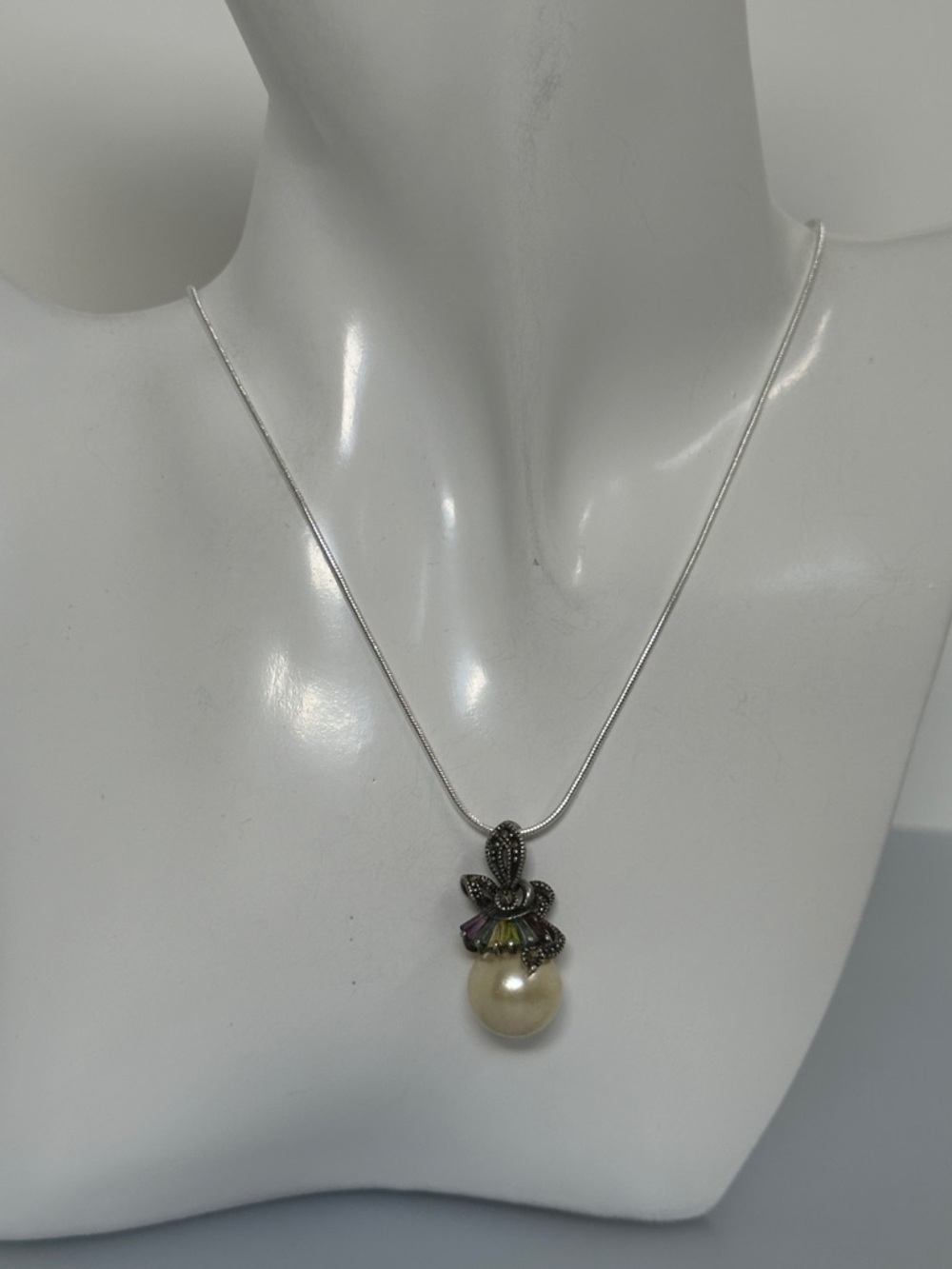 925 Sterling Silver amethyst citrine aquamarine with Pearl Drop necklace